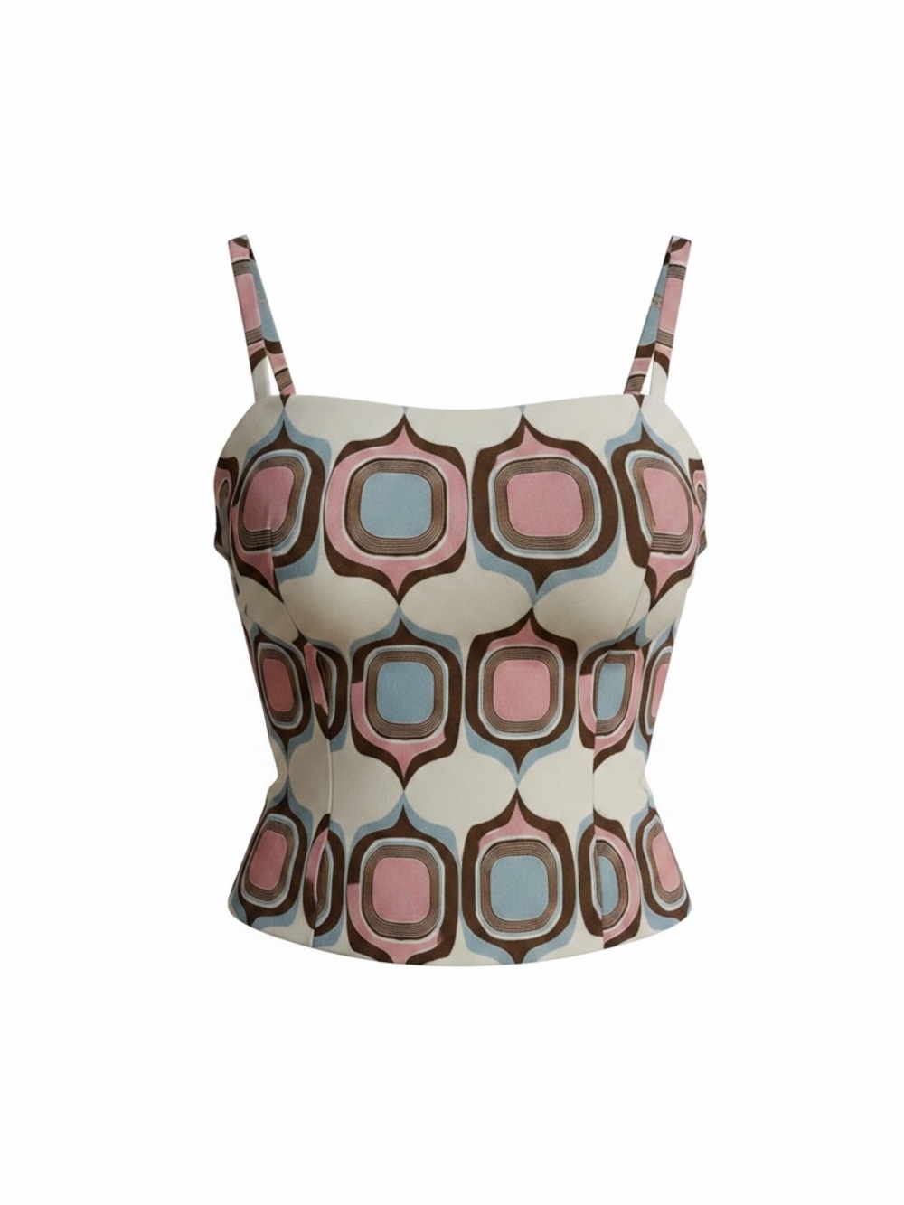 NWOT Mango Retro Geometric Square-Neck Cami in Pink, Blue & Cream Sz M